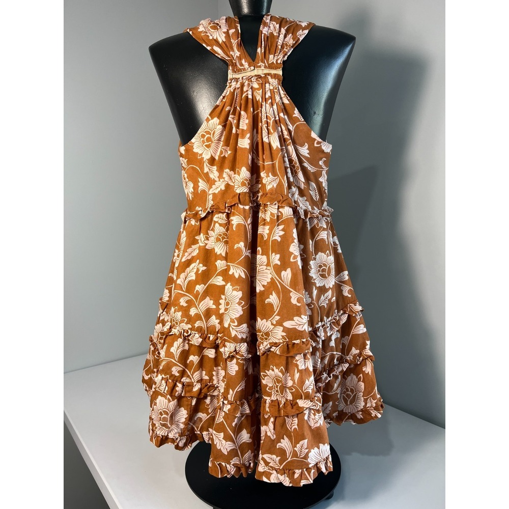 Anthropologie Halter Dress Brown White Size LP